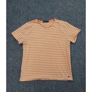 Polo Ralph Lauren Shirt Womens Large Orange V Neck Striped Pony Short Sleeve